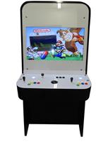 1203 2-player, yellow buttons, green buttons, blue buttons, red buttons, black trackball, red trim, black trim, dr mario